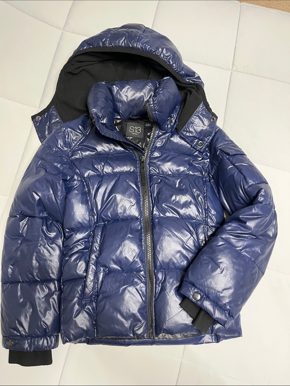 S13 Kids Navy Shiny Puffer Jacket with Hood